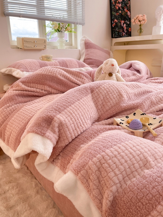 91家纺网 家纺一手货源 找家纺 欧冠 2023新款泰迪绒兔绒牛奶绒四件套 泰迪绒-豆沙