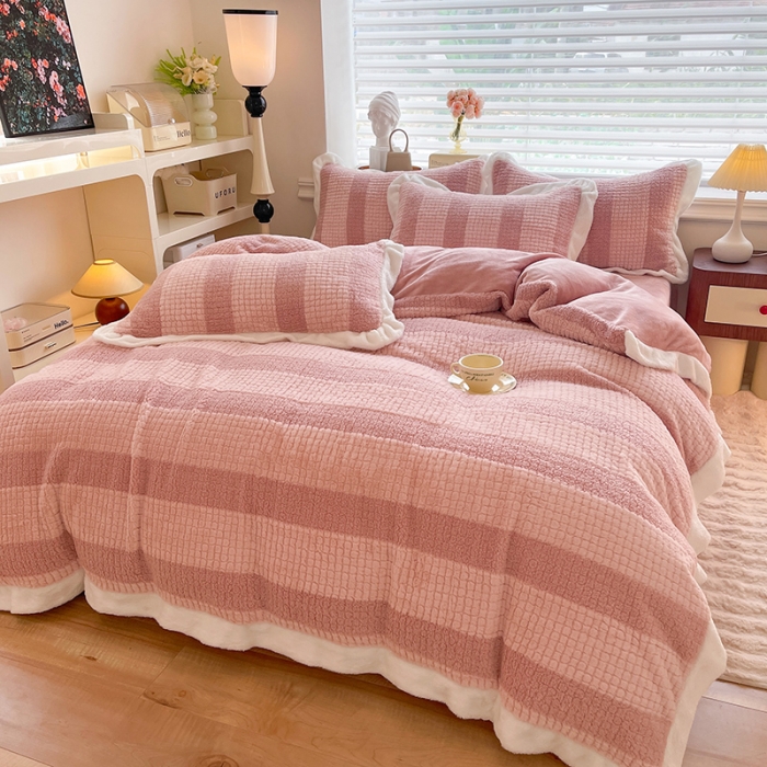 91家纺网 家纺一手货源 找家纺 欧冠 2023新款泰迪绒兔绒牛奶绒四件套 泰迪绒-豆沙