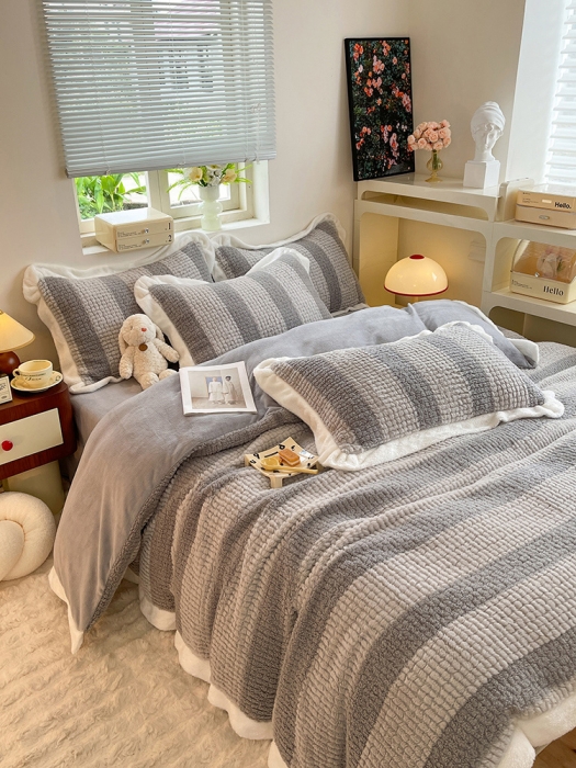 91家纺网 家纺一手货源 找家纺 欧冠 2023新款泰迪绒兔绒牛奶绒四件套 泰迪绒-高级灰