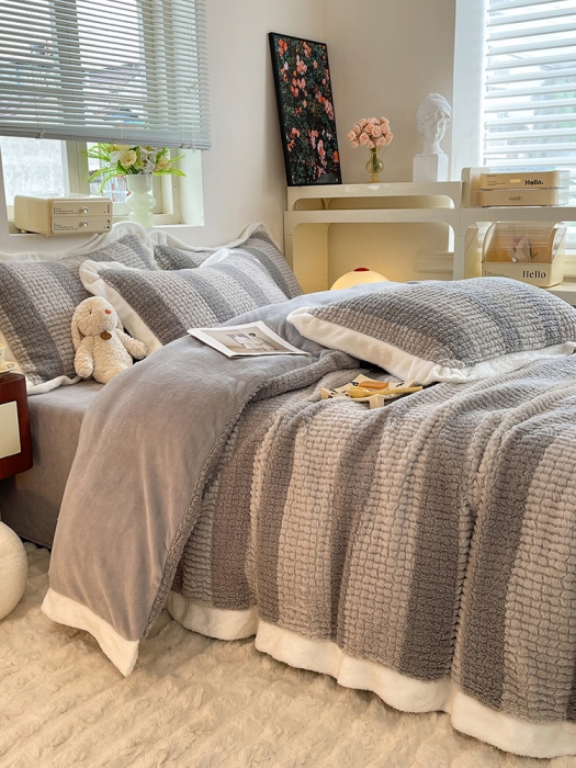 91家纺网 家纺一手货源 找家纺 欧冠 2023新款泰迪绒兔绒牛奶绒四件套 泰迪绒-高级灰