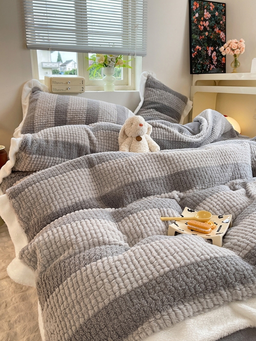 91家纺网 家纺一手货源 找家纺 欧冠 2023新款泰迪绒兔绒牛奶绒四件套 泰迪绒-高级灰