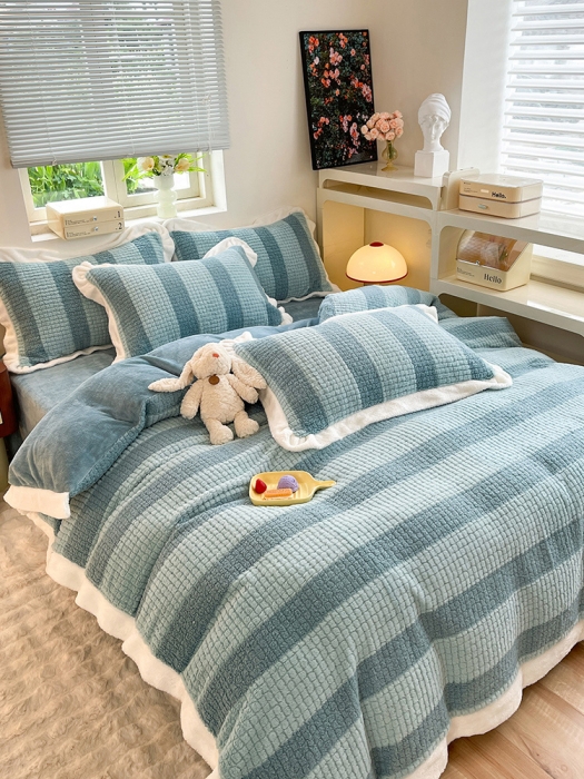 91家纺网 家纺一手货源 找家纺 欧冠 2023新款泰迪绒兔绒牛奶绒四件套 泰迪绒-湖绿