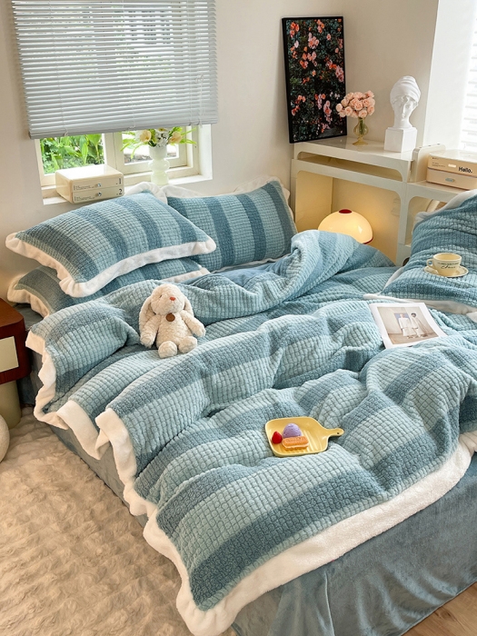 91家纺网 家纺一手货源 找家纺 欧冠 2023新款泰迪绒兔绒牛奶绒四件套 泰迪绒-湖绿