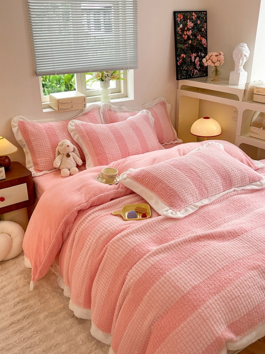 91家纺网 家纺一手货源 找家纺 欧冠 2023新款泰迪绒兔绒牛奶绒四件套 泰迪绒-玫瑰粉