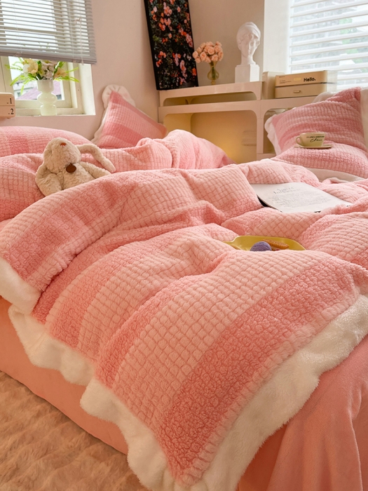 91家纺网 家纺一手货源 找家纺 欧冠 2023新款泰迪绒兔绒牛奶绒四件套 泰迪绒-玫瑰粉