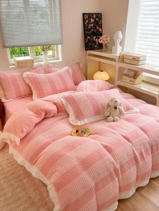 欧冠 2023新款泰迪绒兔绒牛奶绒四件套 泰迪绒-玫瑰粉