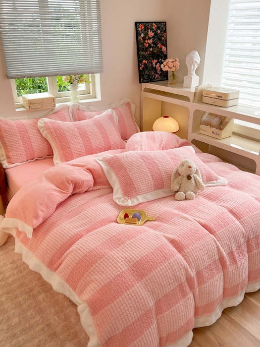 91家纺网 家纺一手货源 找家纺 欧冠 2023新款泰迪绒兔绒牛奶绒四件套 泰迪绒-玫瑰粉