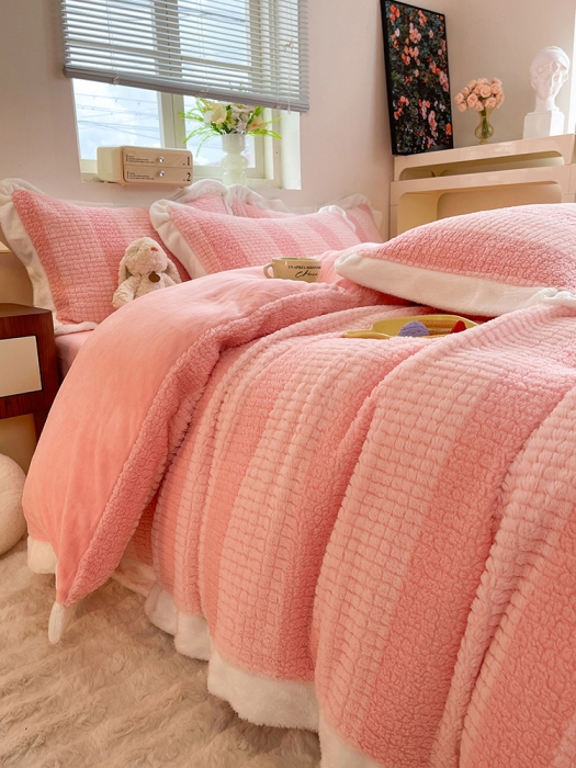 91家纺网 家纺一手货源 找家纺 欧冠 2023新款泰迪绒兔绒牛奶绒四件套 泰迪绒-玫瑰粉