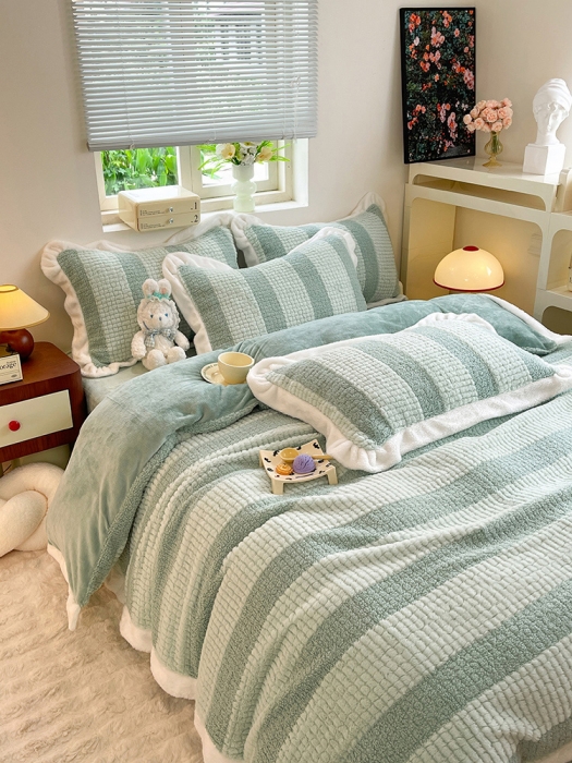 91家纺网 家纺一手货源 找家纺 欧冠 2023新款泰迪绒兔绒牛奶绒四件套 泰迪绒-清新绿