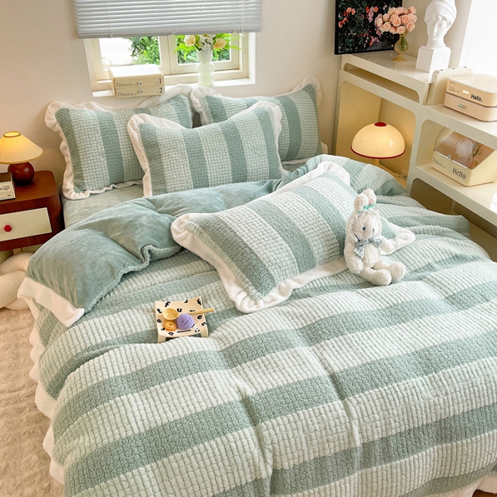 91家纺网 家纺一手货源 找家纺 欧冠 2023新款泰迪绒兔绒牛奶绒四件套 泰迪绒-清新绿