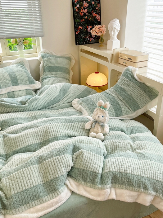 91家纺网 家纺一手货源 找家纺 欧冠 2023新款泰迪绒兔绒牛奶绒四件套 泰迪绒-清新绿