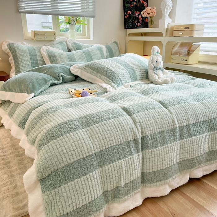 91家纺网 家纺一手货源 找家纺 欧冠 2023新款泰迪绒兔绒牛奶绒四件套 泰迪绒-清新绿