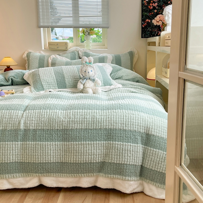 91家纺网 家纺一手货源 找家纺 欧冠 2023新款泰迪绒兔绒牛奶绒四件套 泰迪绒-清新绿