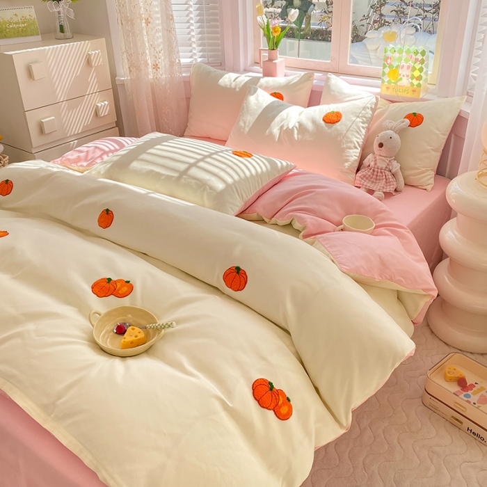 91家纺网 家纺一手货源 找家纺 欧冠 2023新款秋冬保暖专版水洗棉麻毛巾绣四件套 南瓜派