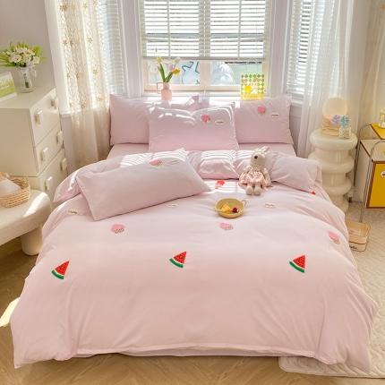 欧冠 2023新款秋冬保暖专版水洗棉麻毛巾绣四件套 西瓜