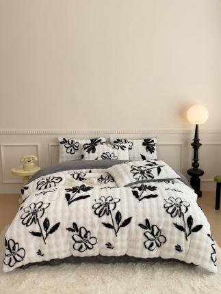 91家纺网 家纺一手货源 找家纺 橘子家2024新款托卡皮草大泡芙-兔绒四件套 落日晚风