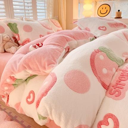 川悦生活 2023新款立体雪花绒单被套 啵啵草莓