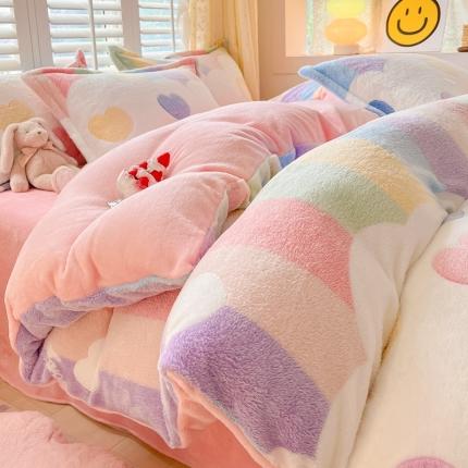 川悦生活 2023新款立体雪花绒单被套 彩虹爱心粉
