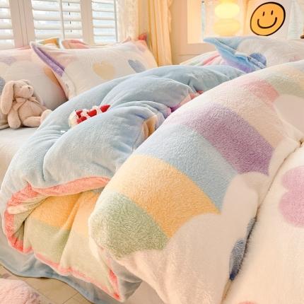 川悦生活 2023新款立体雪花绒单被套 彩虹爱心兰