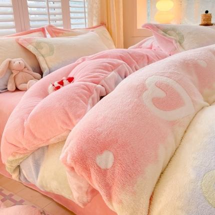 川悦生活 2023新款立体雪花绒单被套 彩虹爱语-粉