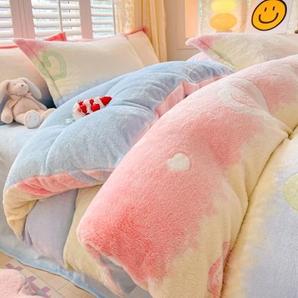 川悦生活 2023新款立体雪花绒单被套 彩虹爱语-蓝