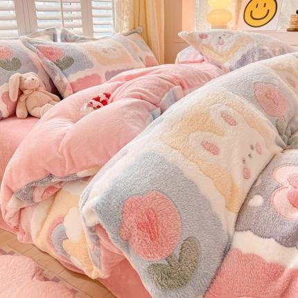 川悦生活 2023新款立体雪花绒单被套 甜蜜日常粉