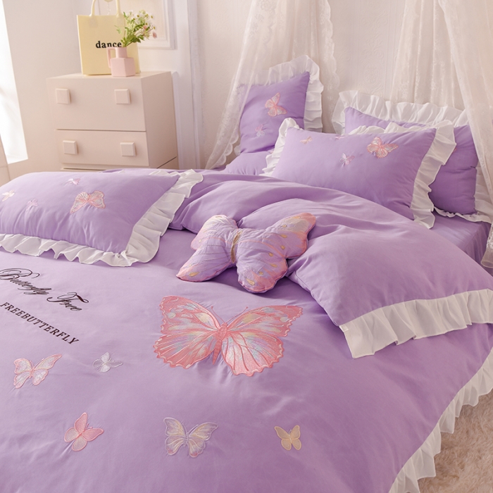 91家纺网 家纺一手货源 找家纺 （总）欧冠 2023新款秋冬保暖云锦棉刺绣花边羽蝶系列四件套