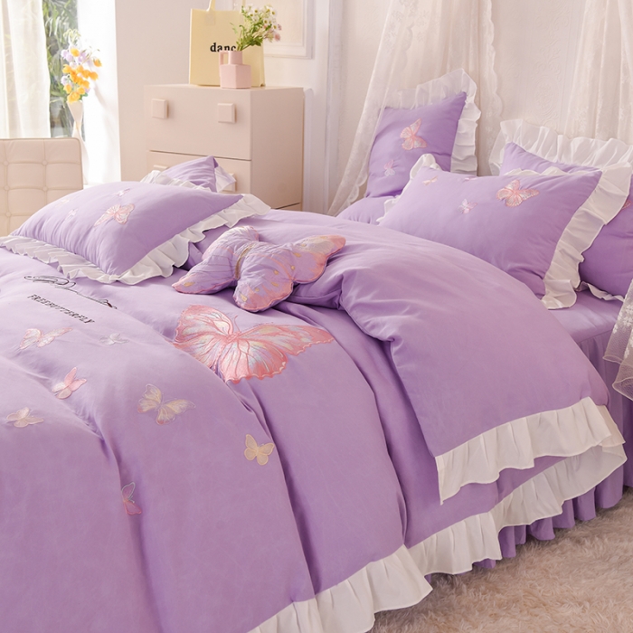 91家纺网 家纺一手货源 找家纺 （总）欧冠 2023新款秋冬保暖云锦棉刺绣花边羽蝶系列四件套