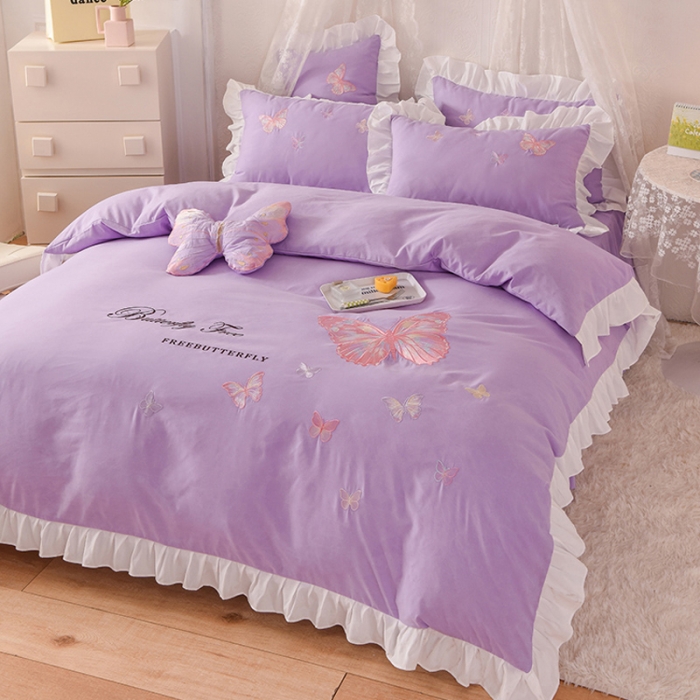 91家纺网 家纺一手货源 找家纺 （总）欧冠 2023新款秋冬保暖云锦棉刺绣花边羽蝶系列四件套