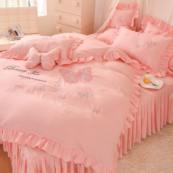 91家纺网 家纺一手货源 找家纺 欧冠 2023新款秋冬保暖云锦棉刺绣花边羽蝶系列四件套 羽蝶-玉色