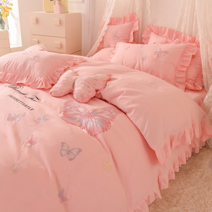 91家纺网 家纺一手货源 找家纺 欧冠 2023新款秋冬保暖云锦棉刺绣花边羽蝶系列四件套 羽蝶-玉色