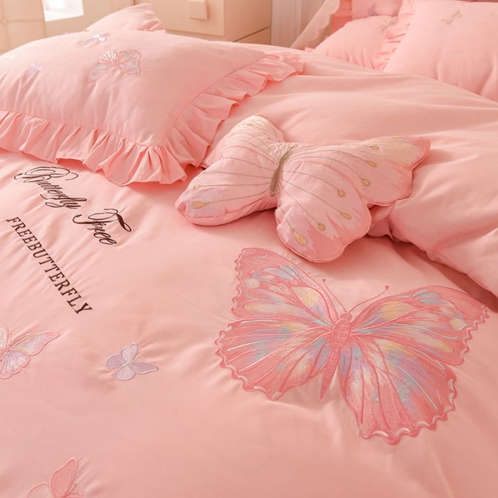 91家纺网 家纺一手货源 找家纺 欧冠 2023新款秋冬保暖云锦棉刺绣花边羽蝶系列四件套 羽蝶-玉色