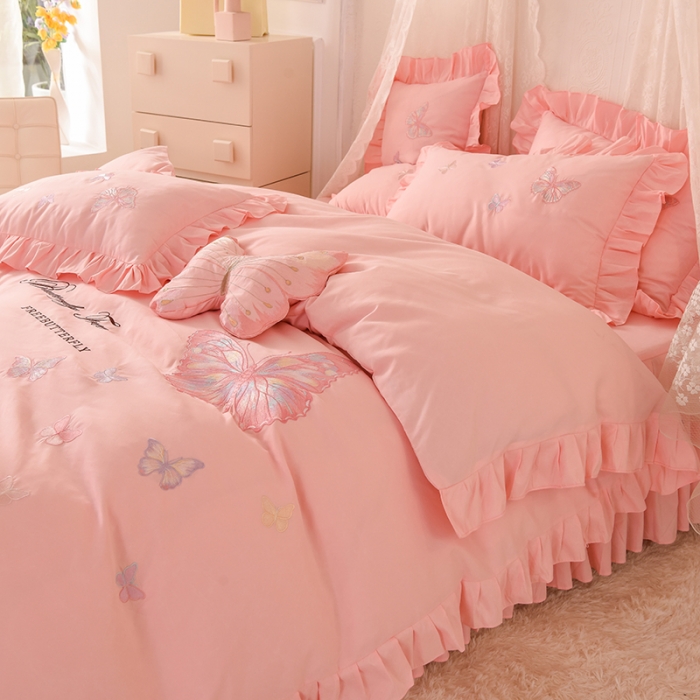 91家纺网 家纺一手货源 找家纺 欧冠 2023新款秋冬保暖云锦棉刺绣花边羽蝶系列四件套 羽蝶-玉色