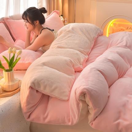 91家纺网 家纺一手货源 找家纺 （总）简爱2025新款纯色双拼牛奶绒四件套被套（跑量款）直播