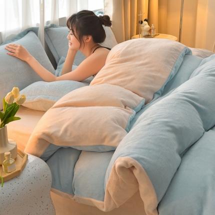 91家纺网 家纺一手货源 找家纺 （总）简爱2025新款纯色双拼牛奶绒四件套被套（跑量款）直播