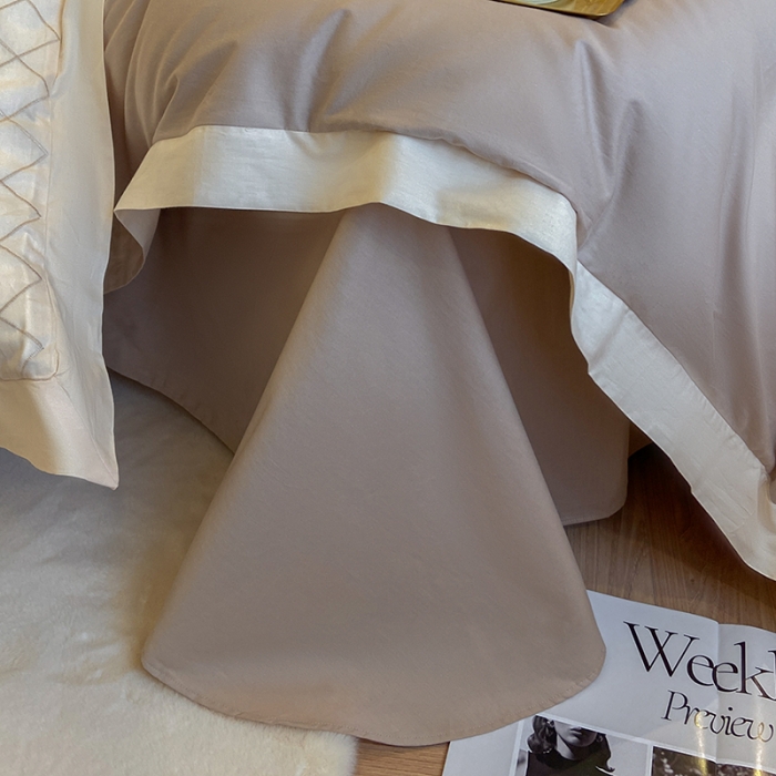 91家纺网 家纺一手货源 找家纺 欧冠 2023秋冬保暖60S全棉刺绣拼接菲曼系列四件套 菲曼-奶咖色