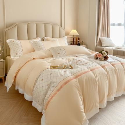 欧冠 2023秋冬保暖60S全棉刺绣拼接菲曼系列四件套 菲曼-香槟