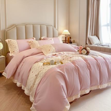 欧冠 2023秋冬保暖60S全棉刺绣拼接菲曼系列四件套 菲曼-香芋紫