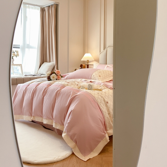 91家纺网 家纺一手货源 找家纺 欧冠 2023秋冬保暖60S全棉刺绣拼接菲曼系列四件套 菲曼-香芋紫