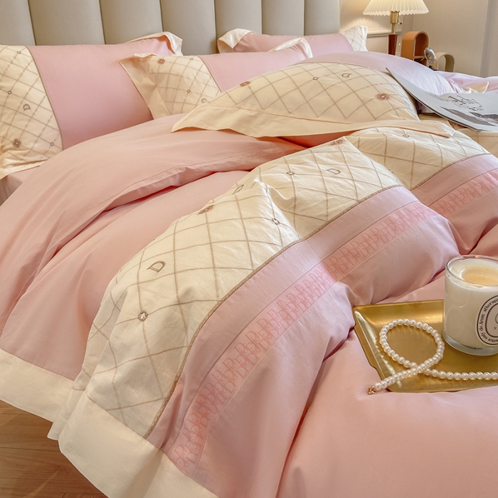 91家纺网 家纺一手货源 找家纺 欧冠 2023秋冬保暖60S全棉刺绣拼接菲曼系列四件套 菲曼-香芋紫