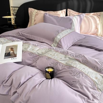 91家纺网 家纺一手货源 找家纺 欧冠 2023新款秋冬保暖锦绣棉简约绣花艾莎系列四件套 艾莎-香芋