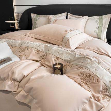 欧冠 2023新款秋冬保暖锦绣棉简约绣花艾莎系列四件套 艾莎-藕粉