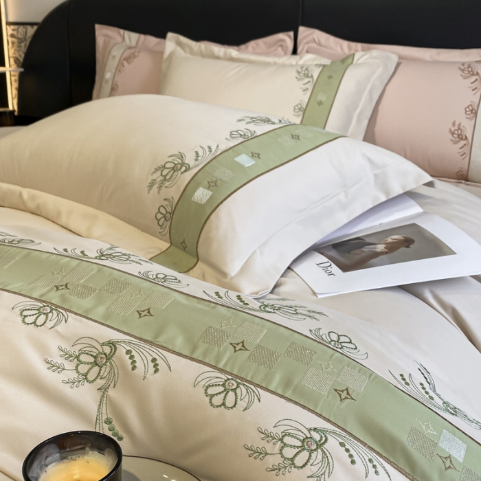 91家纺网 家纺一手货源 找家纺 欧冠 2023新款秋冬保暖锦绣棉简约绣花艾莎系列四件套 艾莎-香槟