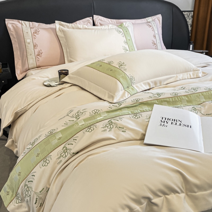 91家纺网 家纺一手货源 找家纺 欧冠 2023新款秋冬保暖锦绣棉简约绣花艾莎系列四件套 艾莎-香槟