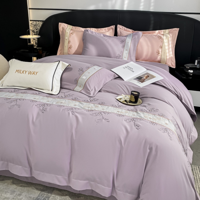 91家纺网 家纺一手货源 找家纺 欧冠 2023新款秋冬保暖锦绣棉简约绣花艾莎系列四件套 艾莎-香芋