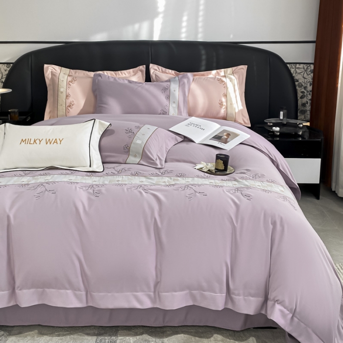 91家纺网 家纺一手货源 找家纺 欧冠 2023新款秋冬保暖锦绣棉简约绣花艾莎系列四件套 艾莎-香芋