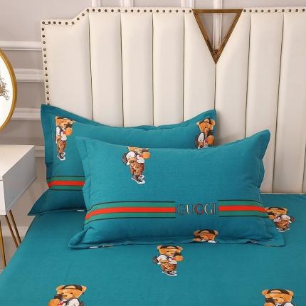 晶缦  2023新款典雅系全棉活性磨毛多规格单品四件套-枕套 潮玩小熊蓝