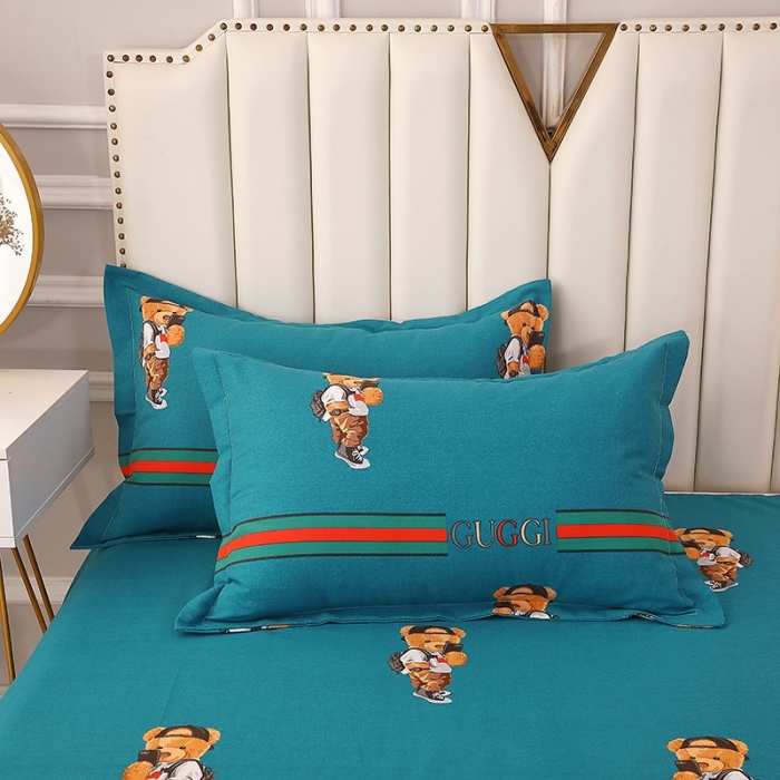 91家纺网 家纺一手货源 找家纺 晶缦  2023新款典雅系全棉活性磨毛多规格单品四件套-枕套 潮玩小熊蓝