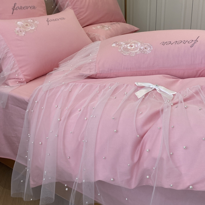 91家纺网 家纺一手货源 找家纺 （总）欧冠 2023新款秋冬保暖60S全棉蕾丝刺绣丽丽贝尔系列四件套