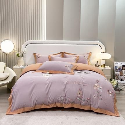 欧冠 2023新款秋冬保暖云锦棉刺绣宽边盛夏光年系列四件套 盛夏光年-魅紫
